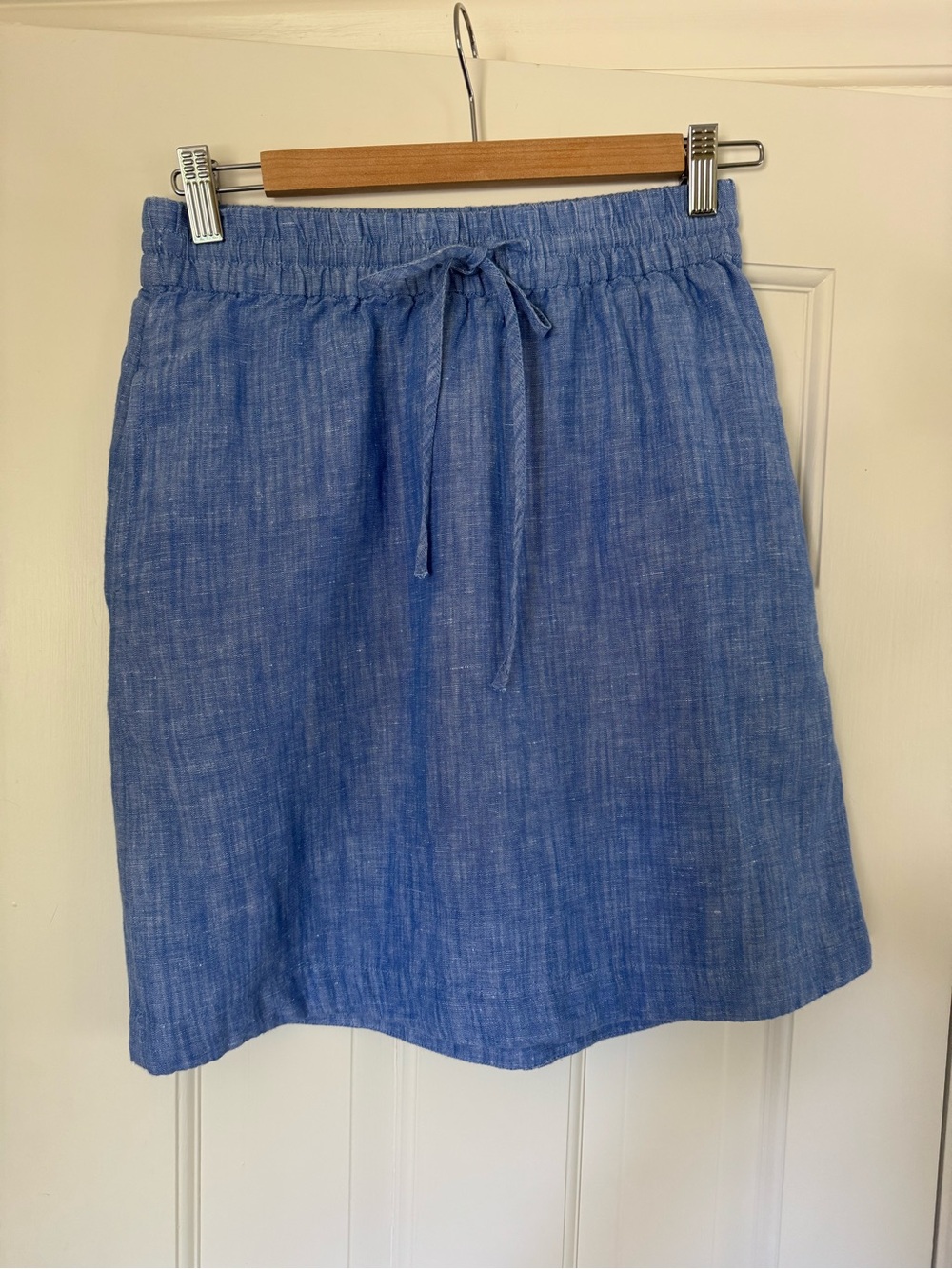 Talbots Linen Chambray Drawstring Mini Skirt in Blue